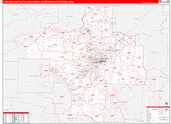 Little Rock-North Little Rock-Conway Metro Area Wall Map Red Line Style 2026